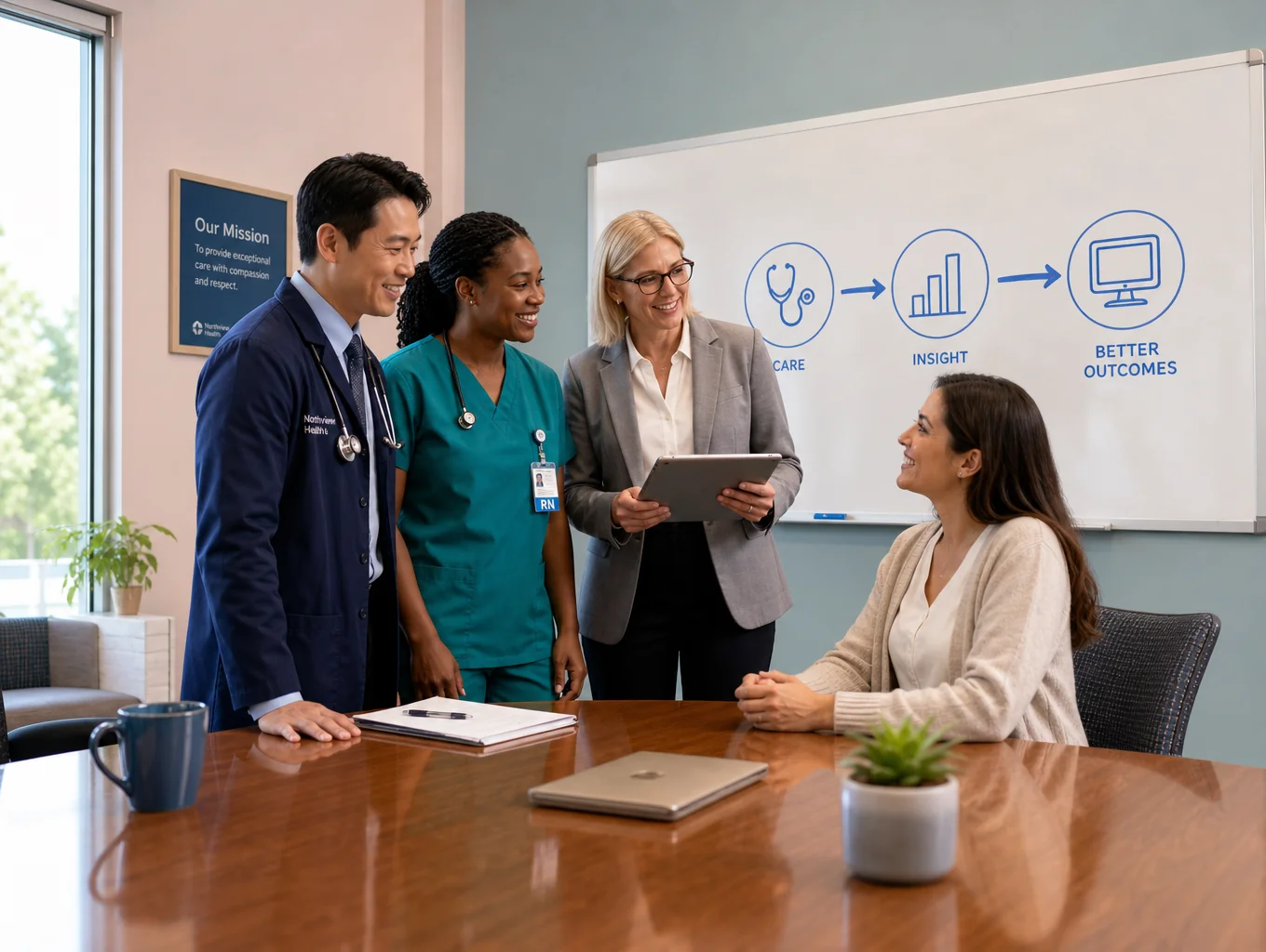 Scholara health physician consulting with medical team in advanced clinical center